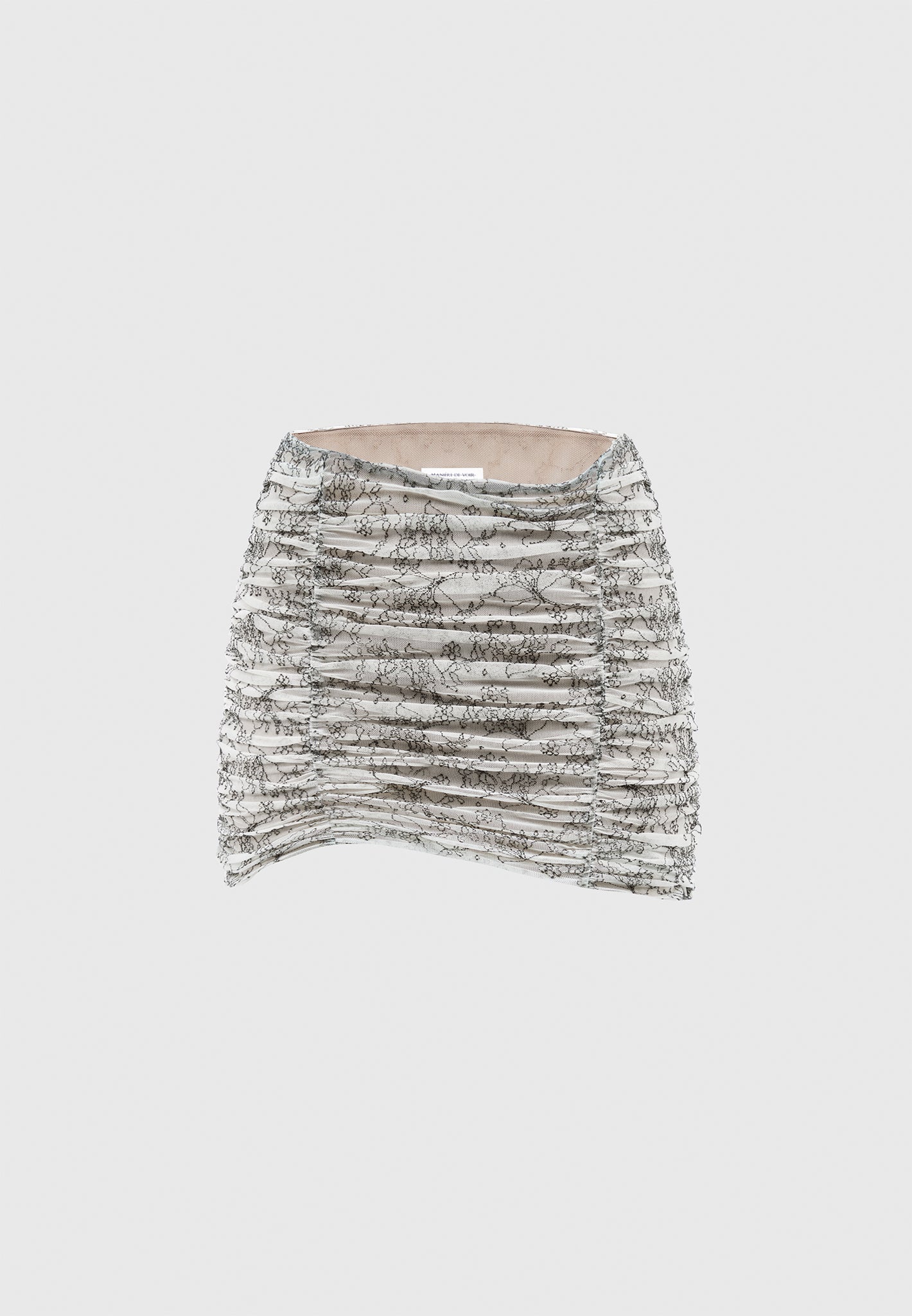 Ruched Lace Asymmetric Mini Skirt - Off White