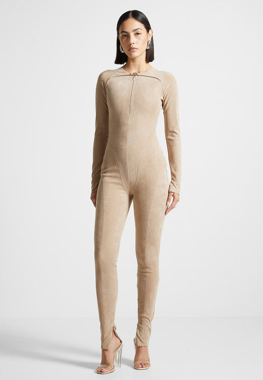 Vegan Suede Jumpsuit - Beige