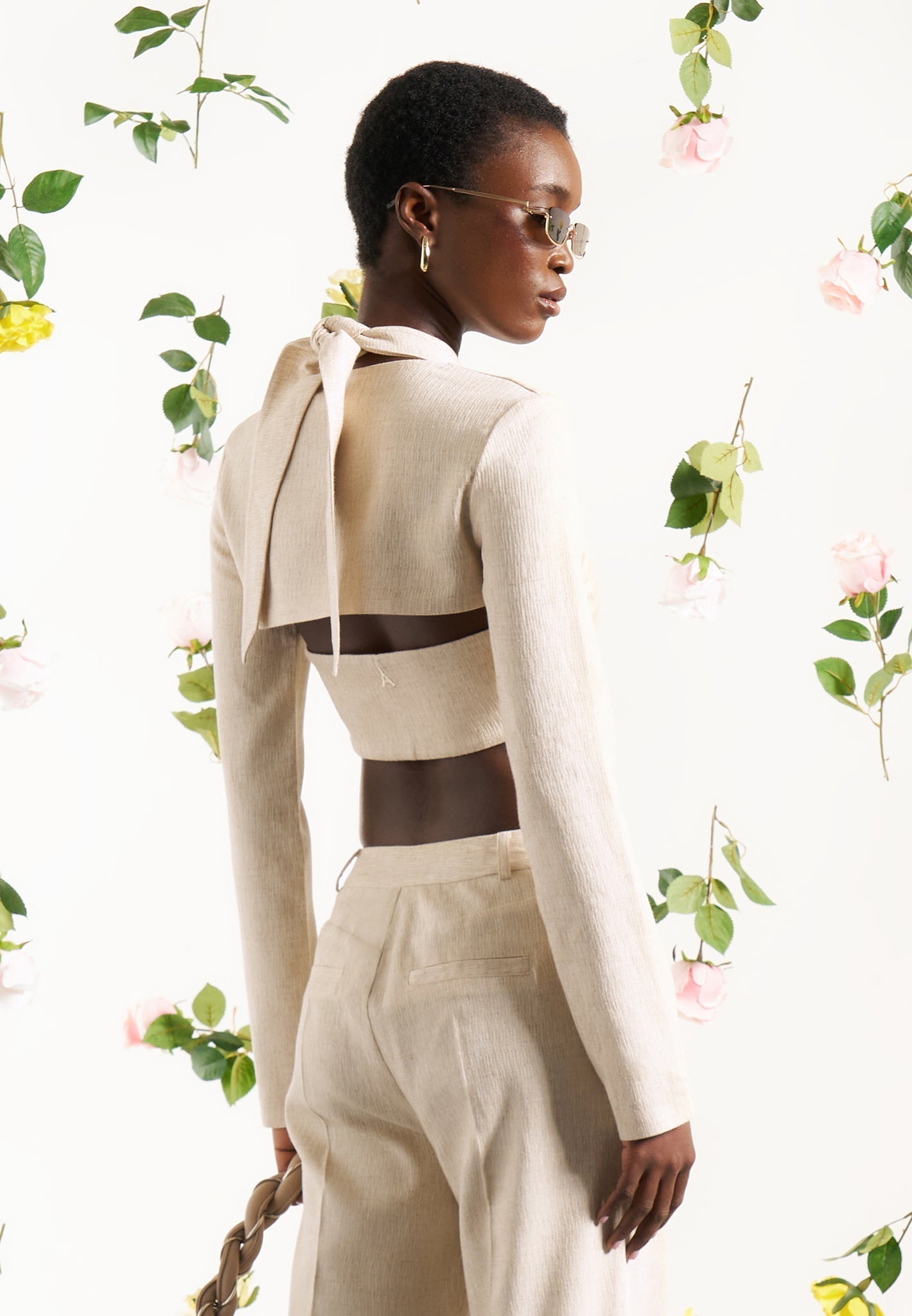 Linen Crossover Bolero Top - Natural