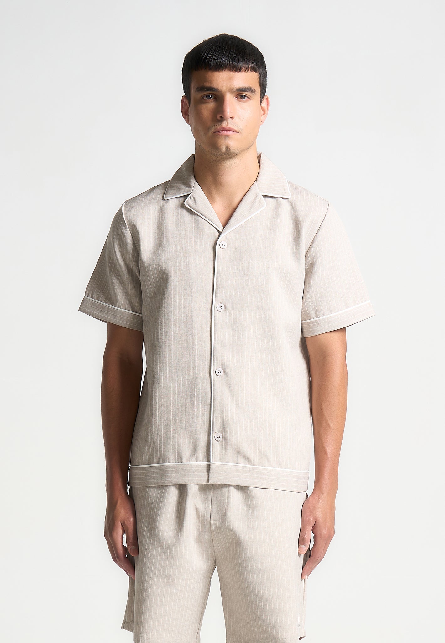 Pinstripe Revere Shirt - Beige