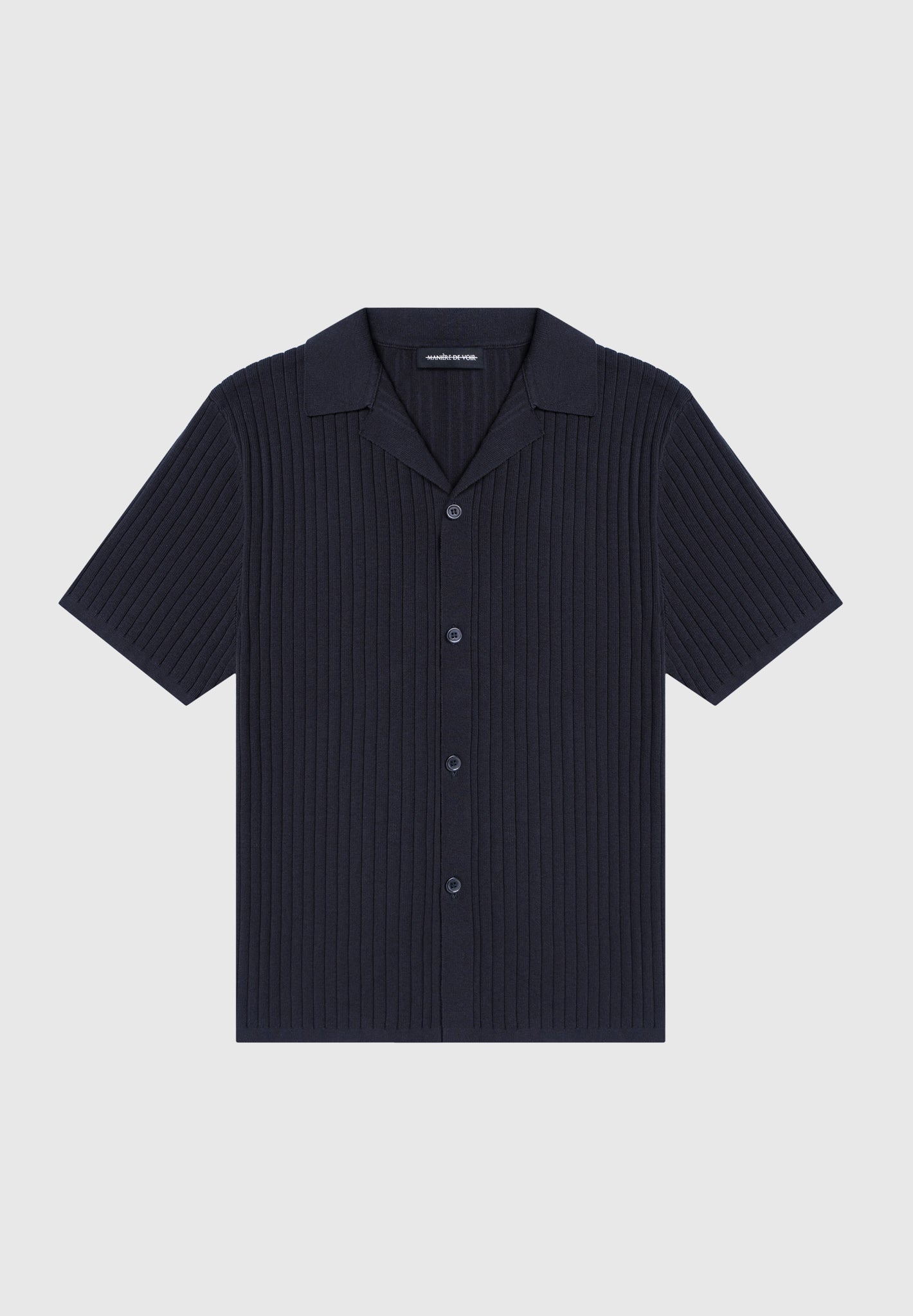 Ribbed Knit Revere Shirt - Navy