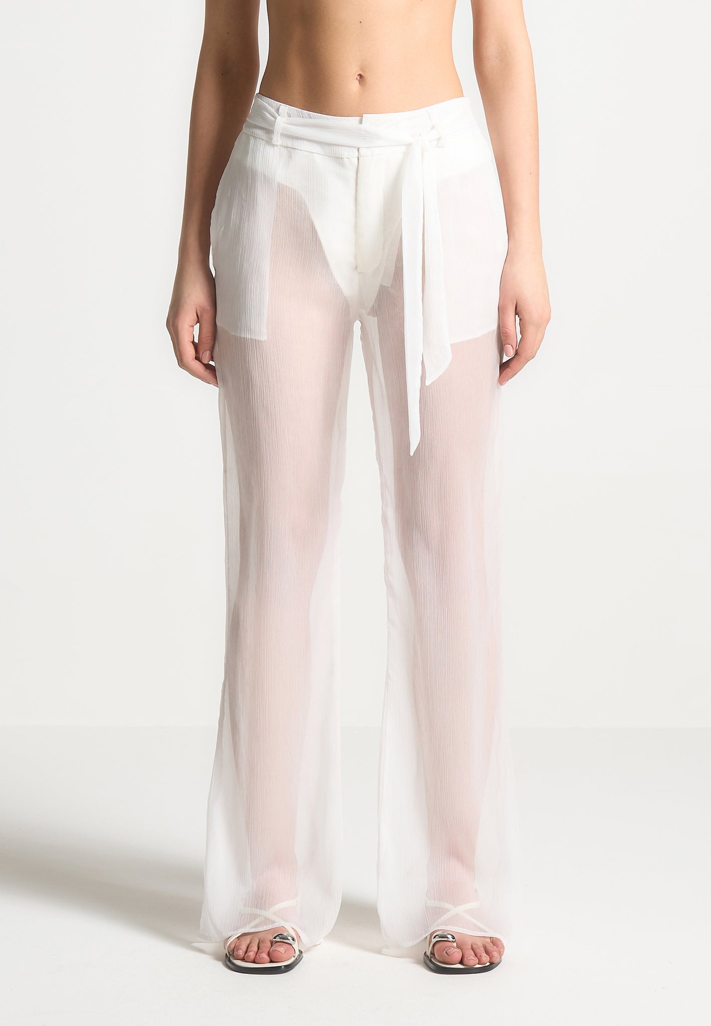 Sheer Belted Trousers - White