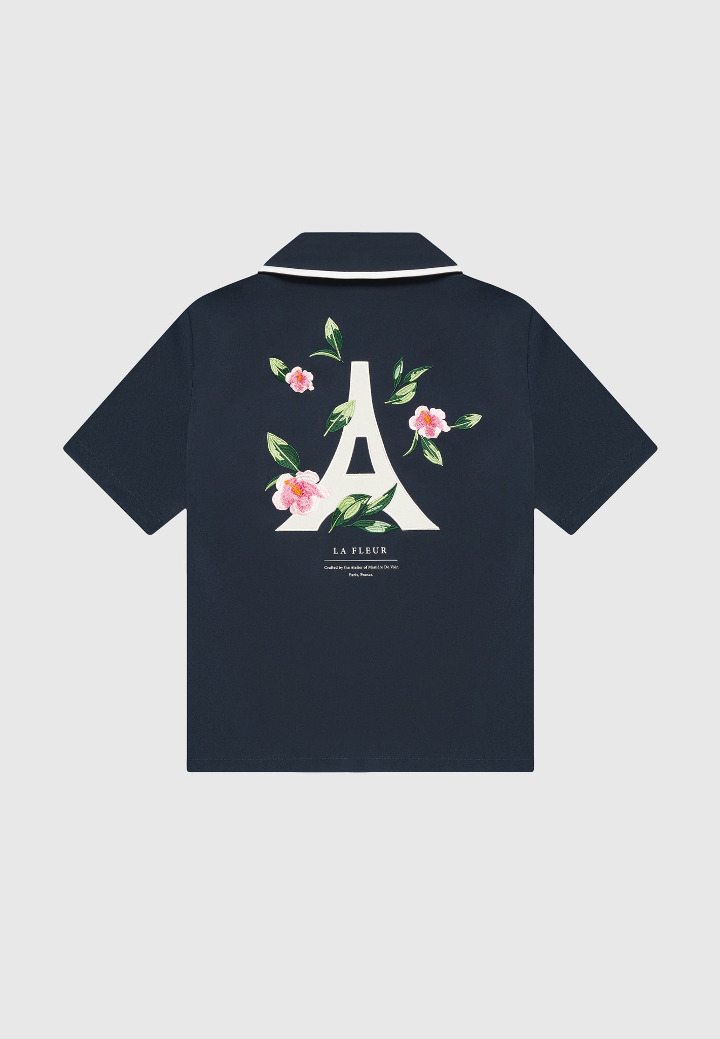 Velvet Eiffel Bowling Shirt - Navy/White